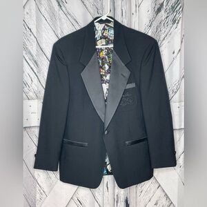 Nicole Miller Vintage Tuxedo Jacket w/ Wedding Themed Lining 40S